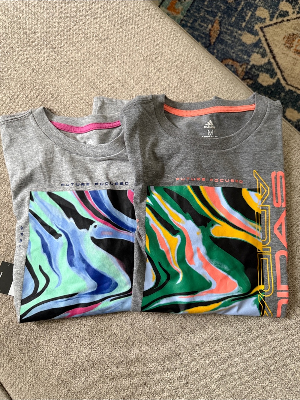 adidas Gray Short Sleeve Tee with Multicolor Marble Panel